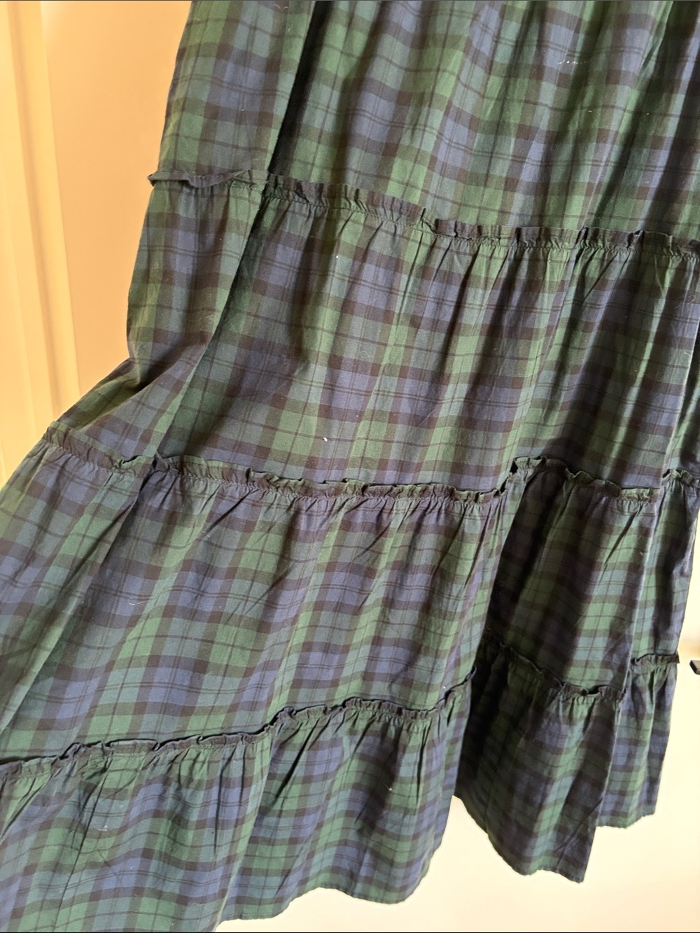 J. Crew Navy and Green Plaid Tiered Midi Dress - Picture 3 of 3